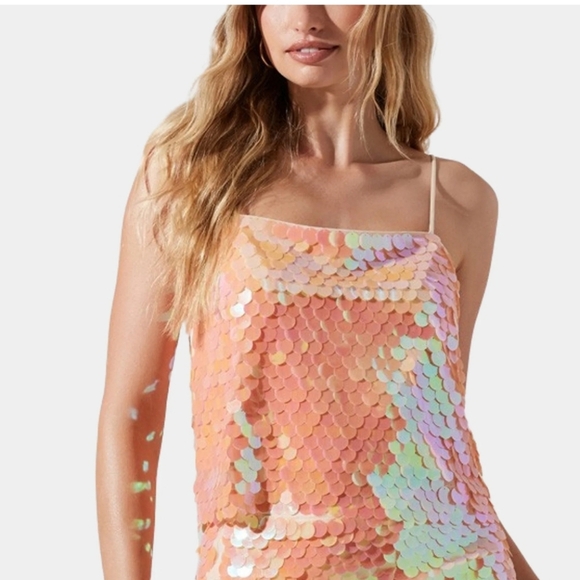 ASTR THE LABEL Luxoria Sequin  Sleeveless Top In Peach. Size L NWT - Picture 1 of 16